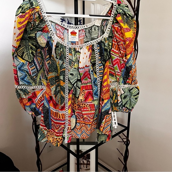 Farm Rio Lace Inset Peasant Blouse Size L - Picture 4 of 9